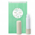 Baume à lèvres éco en enveloppe avec adhésif design feuilles personnalisable pour détails