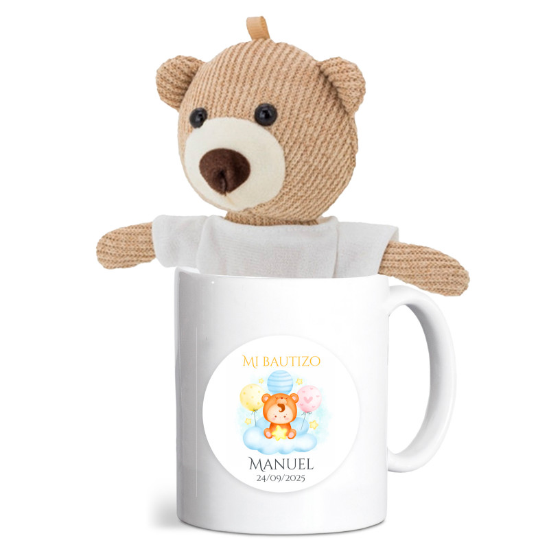 Ours en peluche à suspendre sur tasse en céramique personnalisée pour détails de baptême