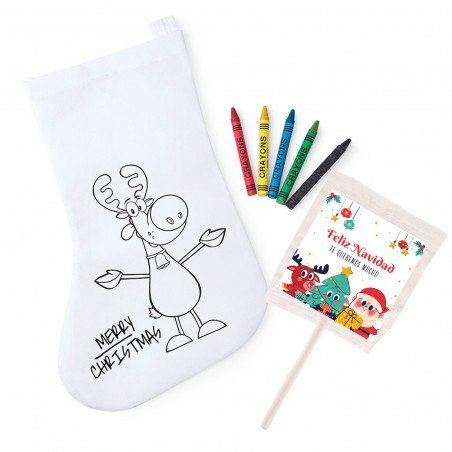 Chaussette à colorier avec des crayons et sucette personnalisée pour les détails