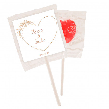 Sucette personnalisée avec adhésif coeur minimaliste pour les détails du mariage