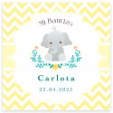 Porte-clés ours avec carte de remerciement dans une pochette en organza blanc pour les détails du baptême