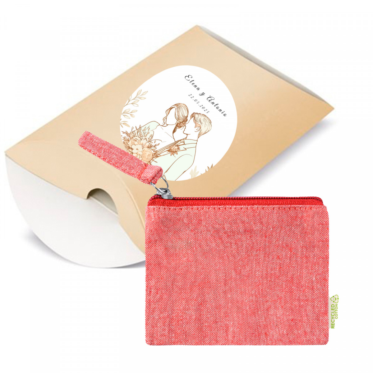 Portefeuille rouge en étui kraft avec autocollant romantique de mariés pour les souvenirs de mariage