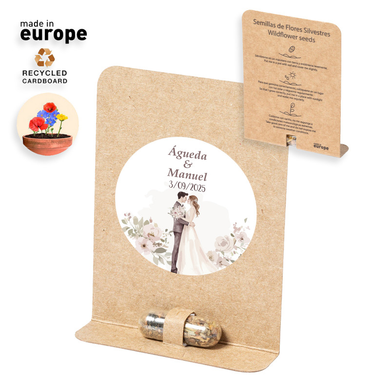 Capsule de graines avec un adhésif personnalisable spécial pour un détail de mariage