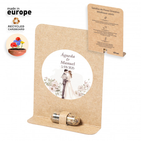 Capsule de graines avec un adhésif personnalisable spécial pour un détail de mariage
