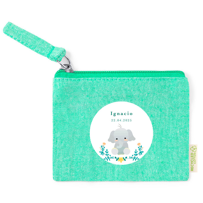 Sac à main personnalisé avec autocollant éléphant tendre pour les détails du baptême
