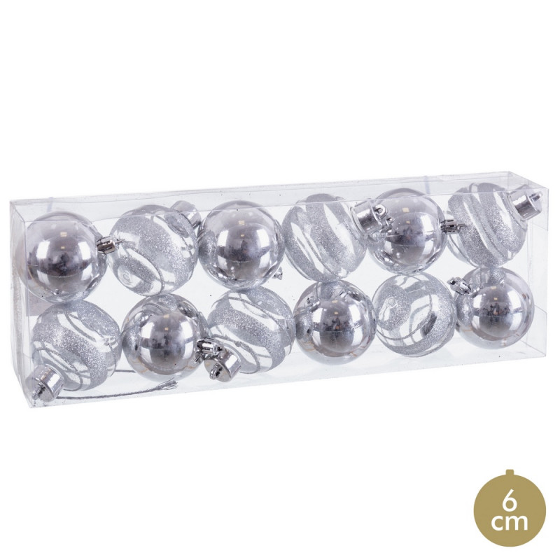 Boules en argent pour décoration de Noël 12 pièces