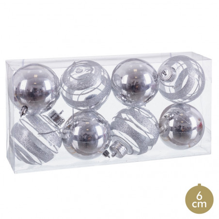 Balles en argent pour décoration de Noël 8 unités
