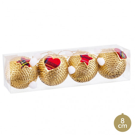 Balles en polyfoam doré et détails rouges pour la décoration de Noël