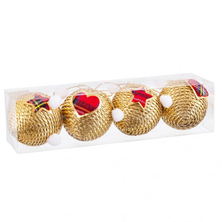 Balles en polyfoam doré et détails rouges pour la décoration de Noël