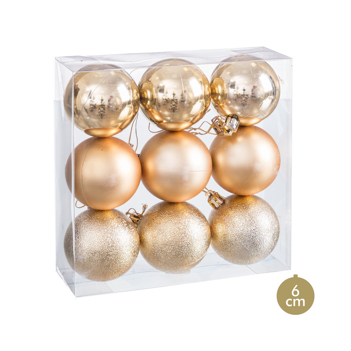 Balles dorées mates, brillantes et pailletées pour décoration de Noël 9 pcs
