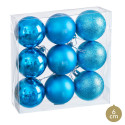 Boules bleu mat, brillance et paillettes pour décoration de Noël 9 unités