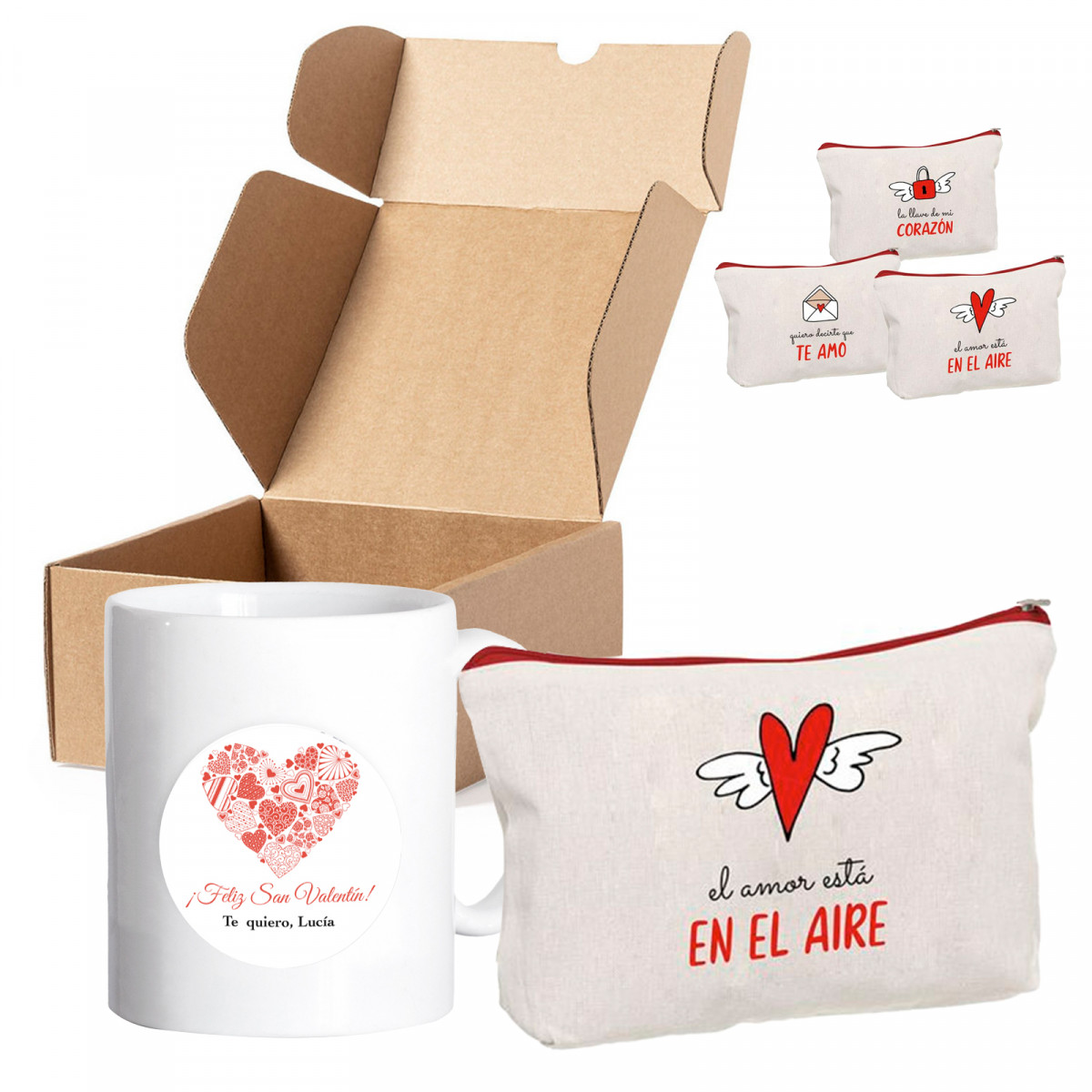 Tasse personnalisée et trousse romantique dans une boîte pour événements