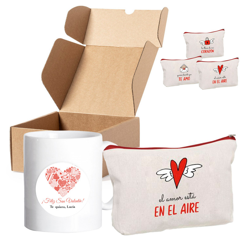 Tasse personnalisée et trousse romantique dans une boîte pour événements