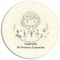 Porte-clés ange gardien avec adhésif première communion fille dans enveloppe kraft rose pour détails