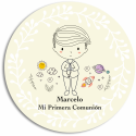 Porte-clés ange gardien avec adhésif première communion garçon dans enveloppe kraft bleu pour détails