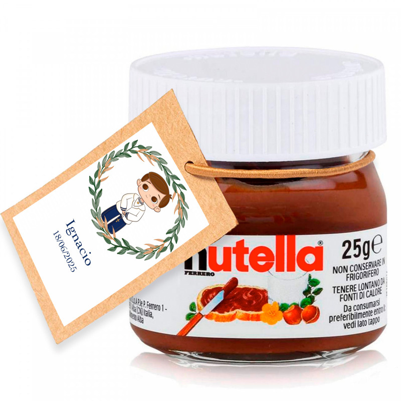 Nutella 25 g avec étiquette personnalisable pour les détails de la première communion d'un garçon