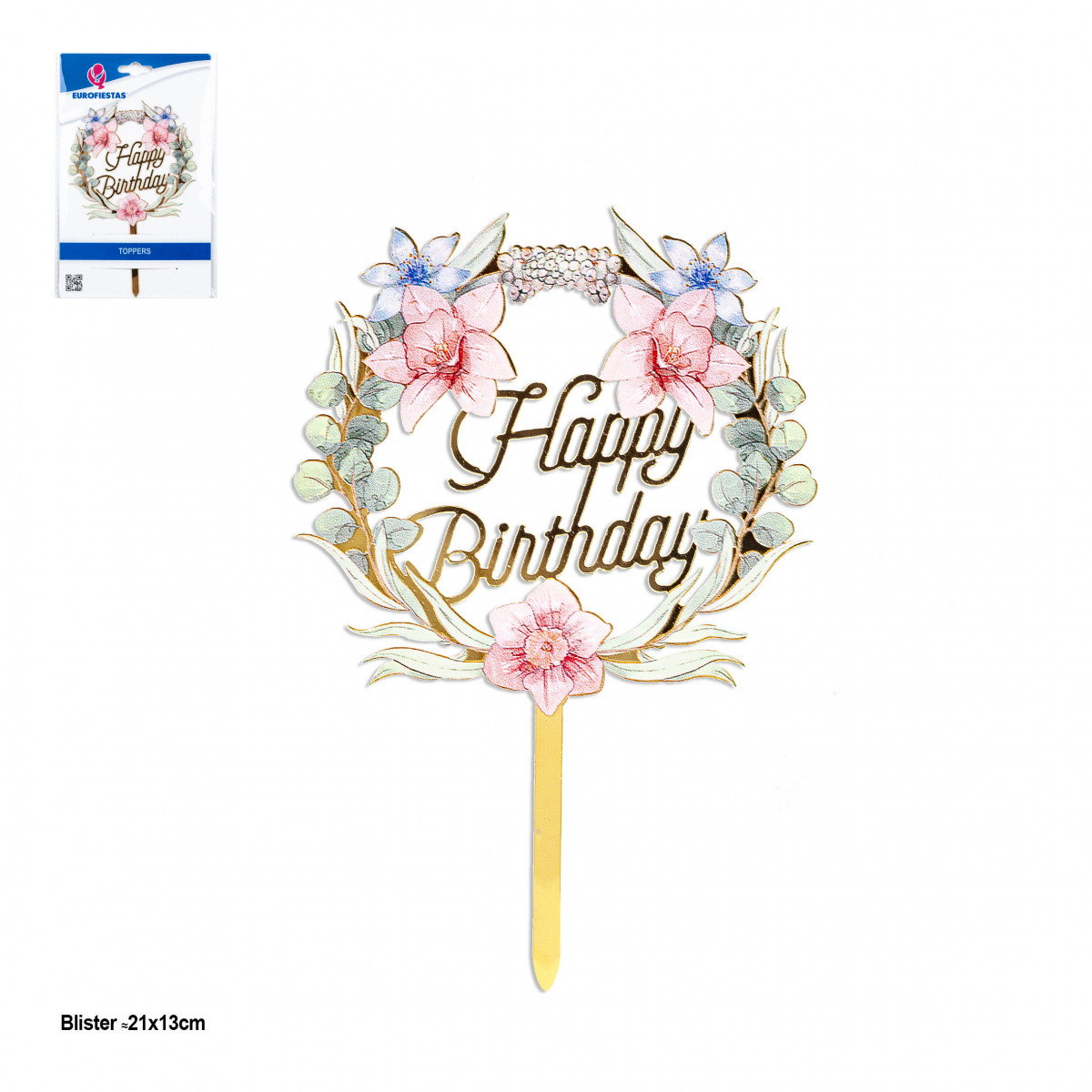 Topper circ.floral 17x11cm h.birth.oro
