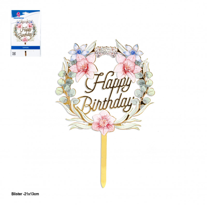 Topper circ.floral 17x11cm h.birth.oro