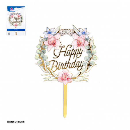 Topper circ.floral 17x11cm h.birth.oro