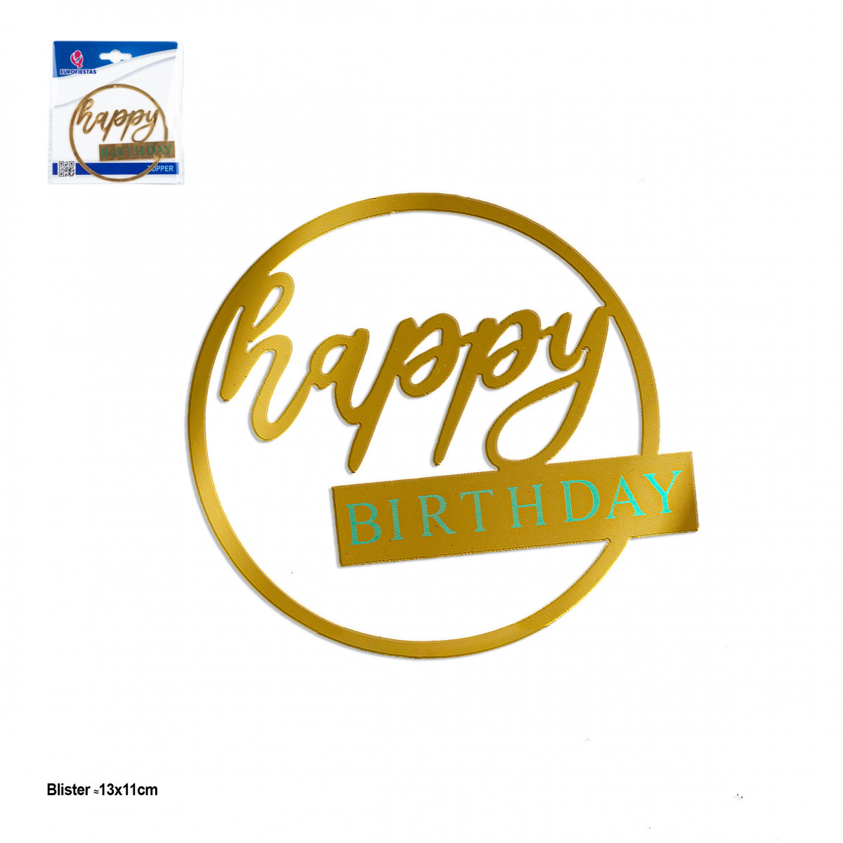 Topper cercle et lettres dorées détail vert Joyeux Anniversaire pour décorer des gâteaux et des cupcakes