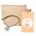 Bracelet avec médaille de la Vierge Marie dans un porte-monnaie et étiquette suspendue personnalisée avec autocollant à offrir