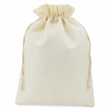Casque bluetooth blanc pliable dans un sac en tissu avec étiquette et autocollant personnalisable à offrir