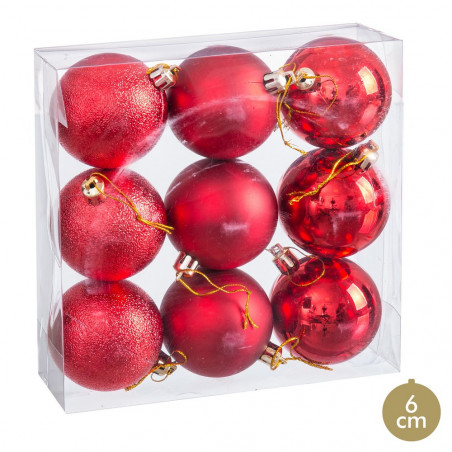 Boules rouges mate, brillance et paillettes pour décoration de Noël