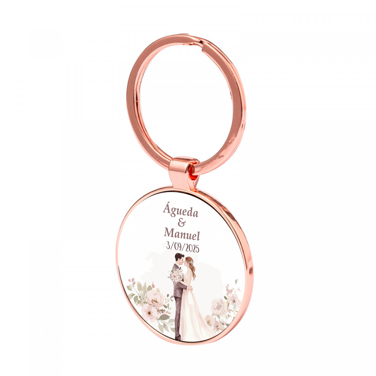 Porte-clés en or rose personnalisé avec autocollant pour les détails de mariage