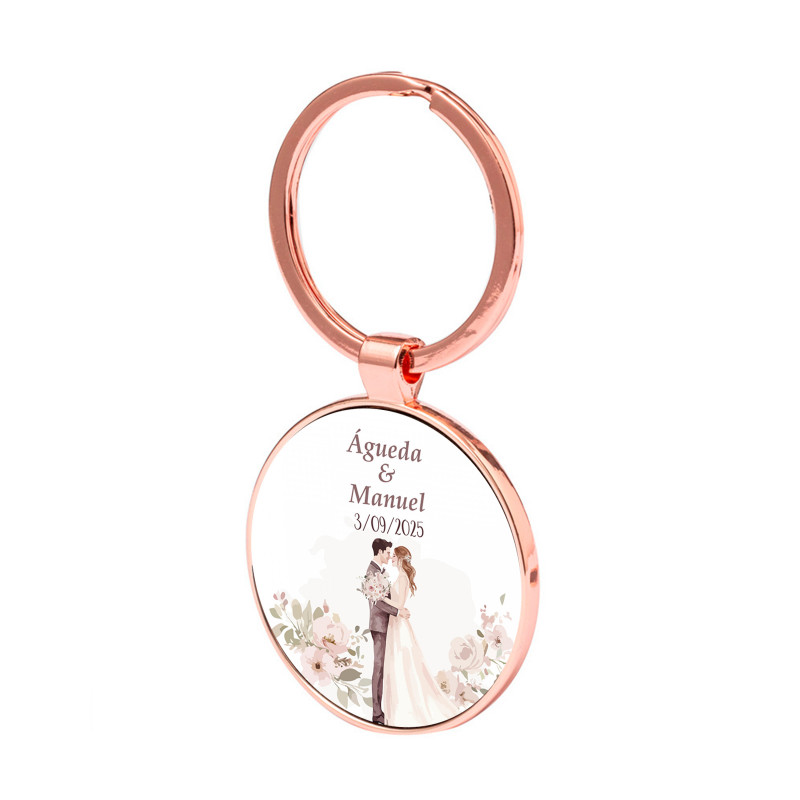 Porte-clés en or rose personnalisé avec autocollant pour les détails de mariage