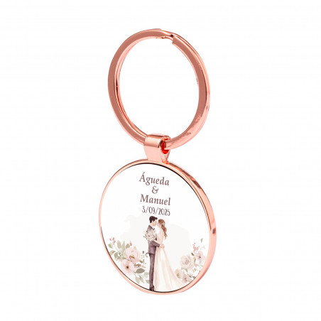 Porte-clés personnalisé en or rose avec adhésif pour les détails du mariage