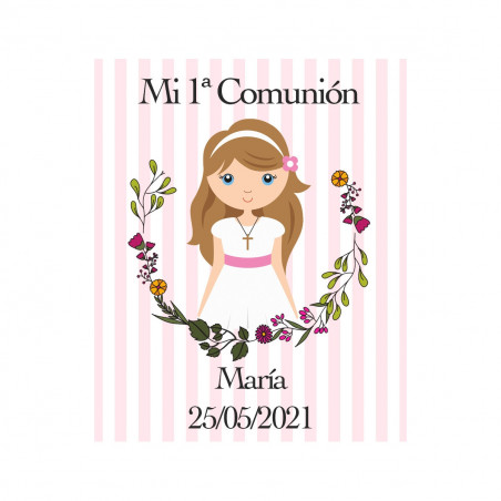 Vin rouge personnalisé dans un sachet pour les détails de la première communion d'une fille
