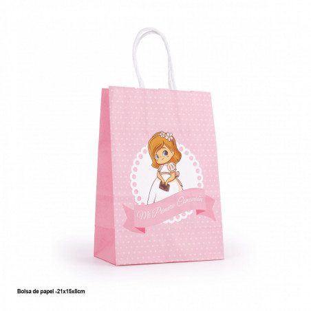Vin rouge personnalisé dans un sachet pour les détails de la première communion d'une fille
