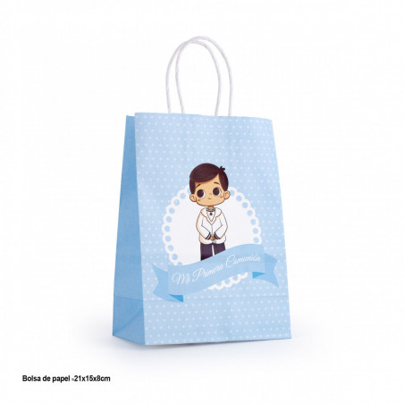 Vin rouge personnalisé dans un sachet pour les détails de la première communion du garçon