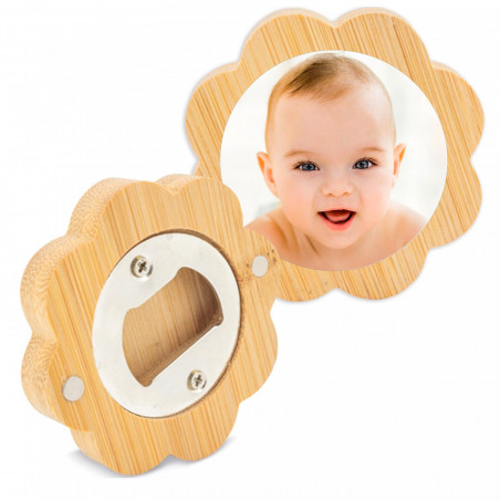 Ouvre-bouteille en bambou design fleur personnalisé avec photo pour cadeaux