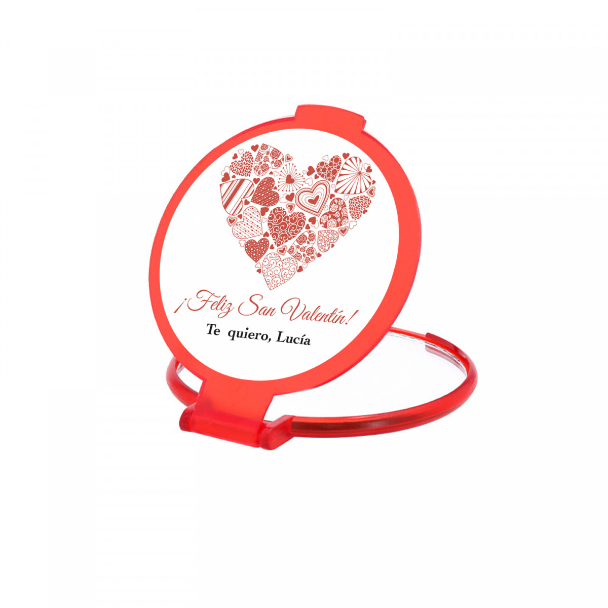 Miroir pliable rouge avec autocollant romantique personnalisable en forme de cœur à offrir