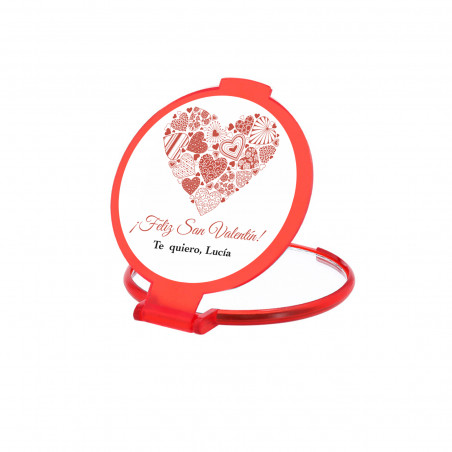 Miroir pliant rouge avec autocollant coeur romantique personnalisable à offrir en cadeau