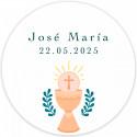 Bougie aromatique avec carte personnalisée au design calice pour les détails de la première communion