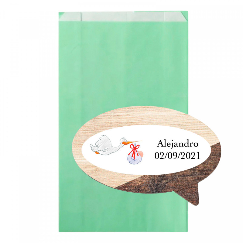 Aimant en bois avec adhésif personnalisé sur enveloppe pour détails du baptême