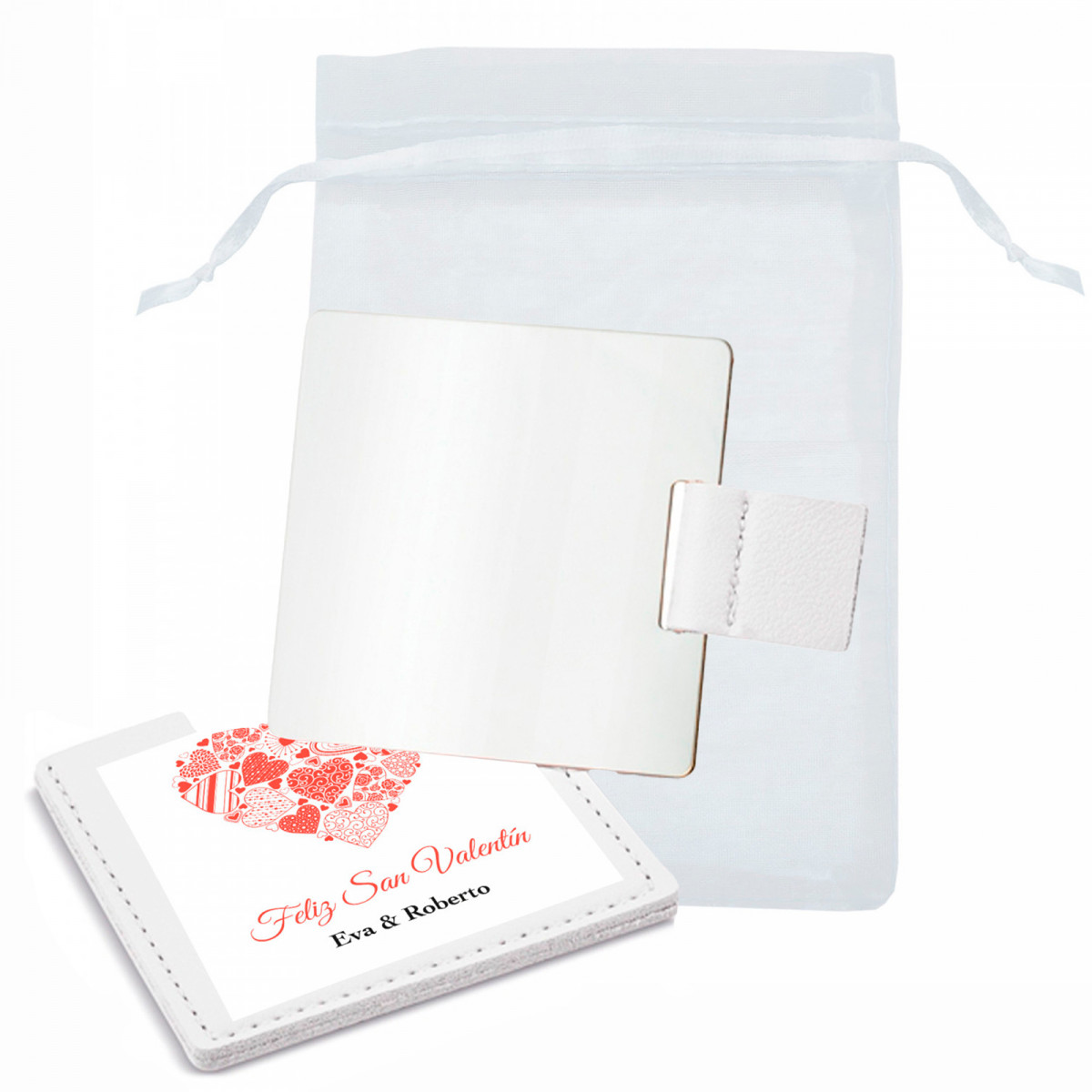 Miroir avec étui personnalisé et sac en organza à offrir