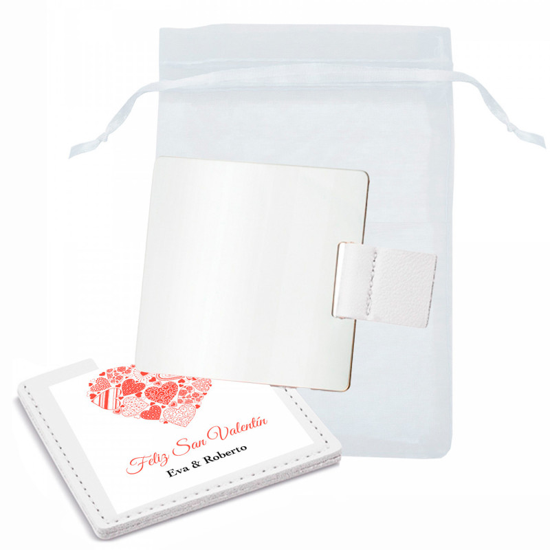 Miroir avec étui personnalisé et sac en organza à offrir