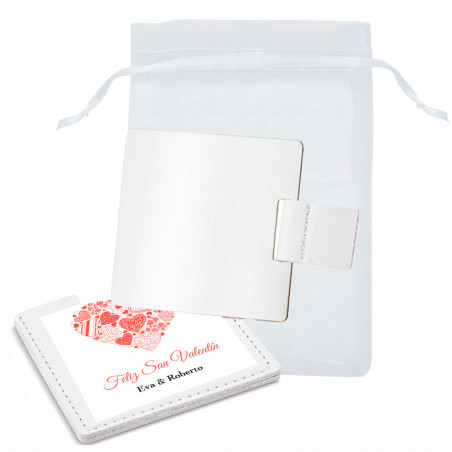 Miroir avec étui personnalisé avec pochette en organza pour plus de détails