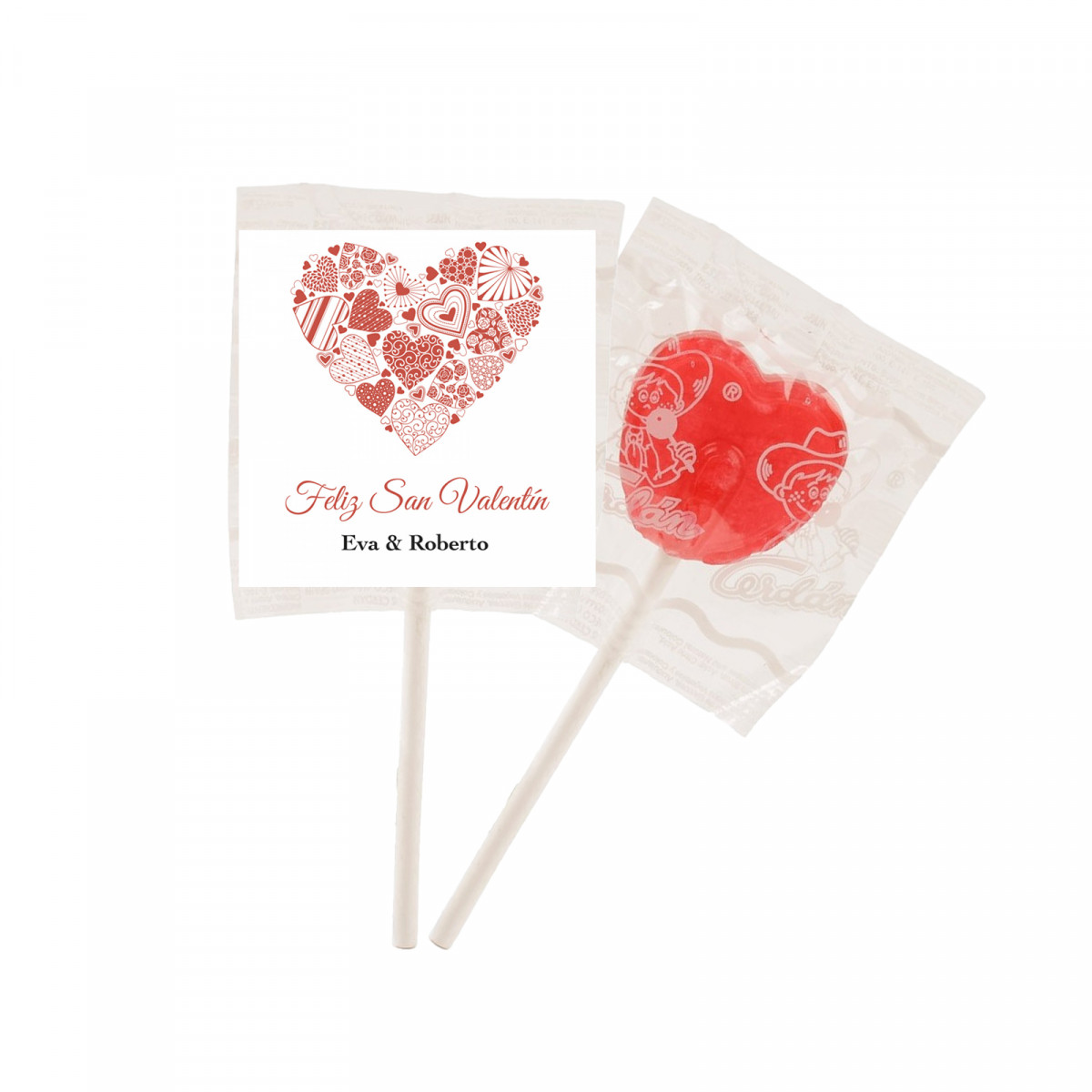 Sucette avec autocollant personnalisé pour les détails des mariages ou la Saint-Valentin