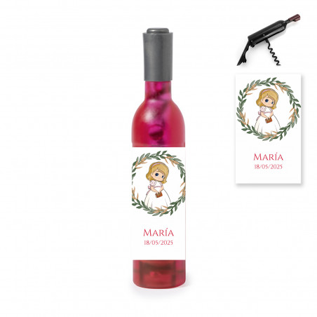 Tire-bouchon magnétique en forme de bouteille rose avec autocollant communion fille