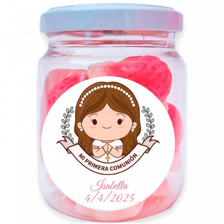 Pot de bonbons personnalisé pour les souvenirs de première communion fille
