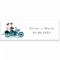 Stylo à bille avec étui en métal bleu roi avec autocollant mariés sur moto pour mariage