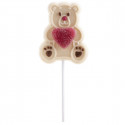 Pépite d'ours en chocolat blanc avec cœur dans un sac kraft avec adhésif personnalisé Saint-Valentin
