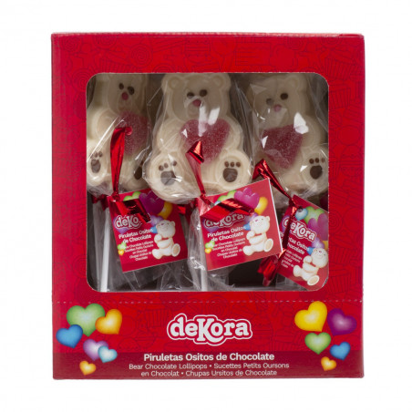 Pépite d'ours en chocolat blanc avec cœur dans un sac kraft avec adhésif personnalisé Saint-Valentin