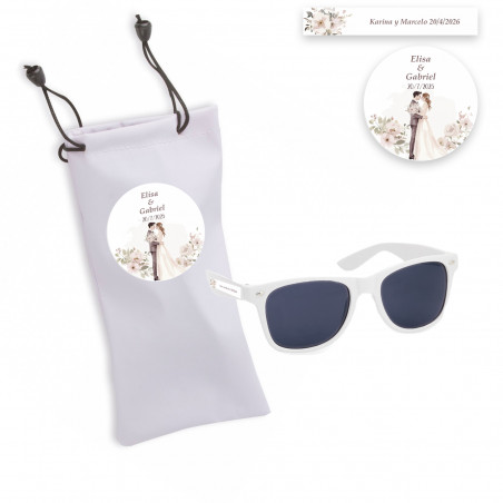 Lunettes de soleil avec monture blanche personnalisée avec étui personnalisé pour les mariages