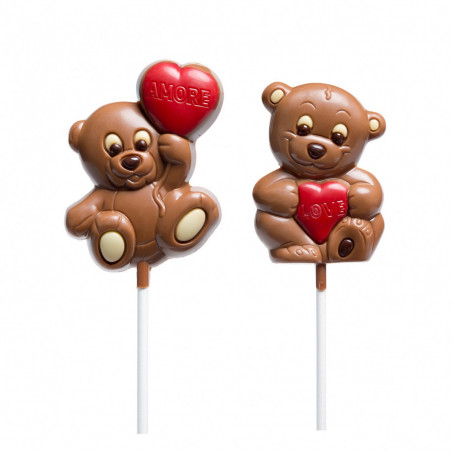 Ours sucette en chocolat personnalisable avec coeur pour plus de détails