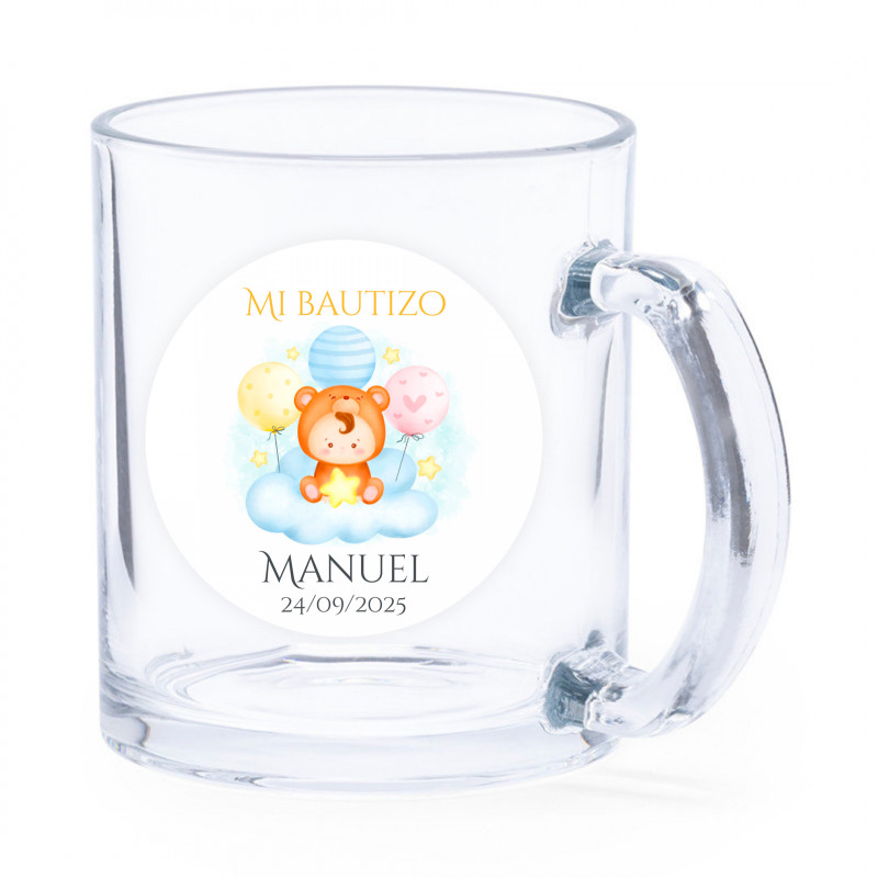 Tasse en verre avec un tendre autocollant personnalisable à offrir